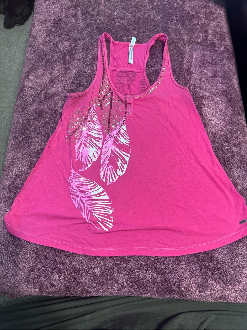 & Other Stories Bright Pink Feather-Print Racerback Tank
